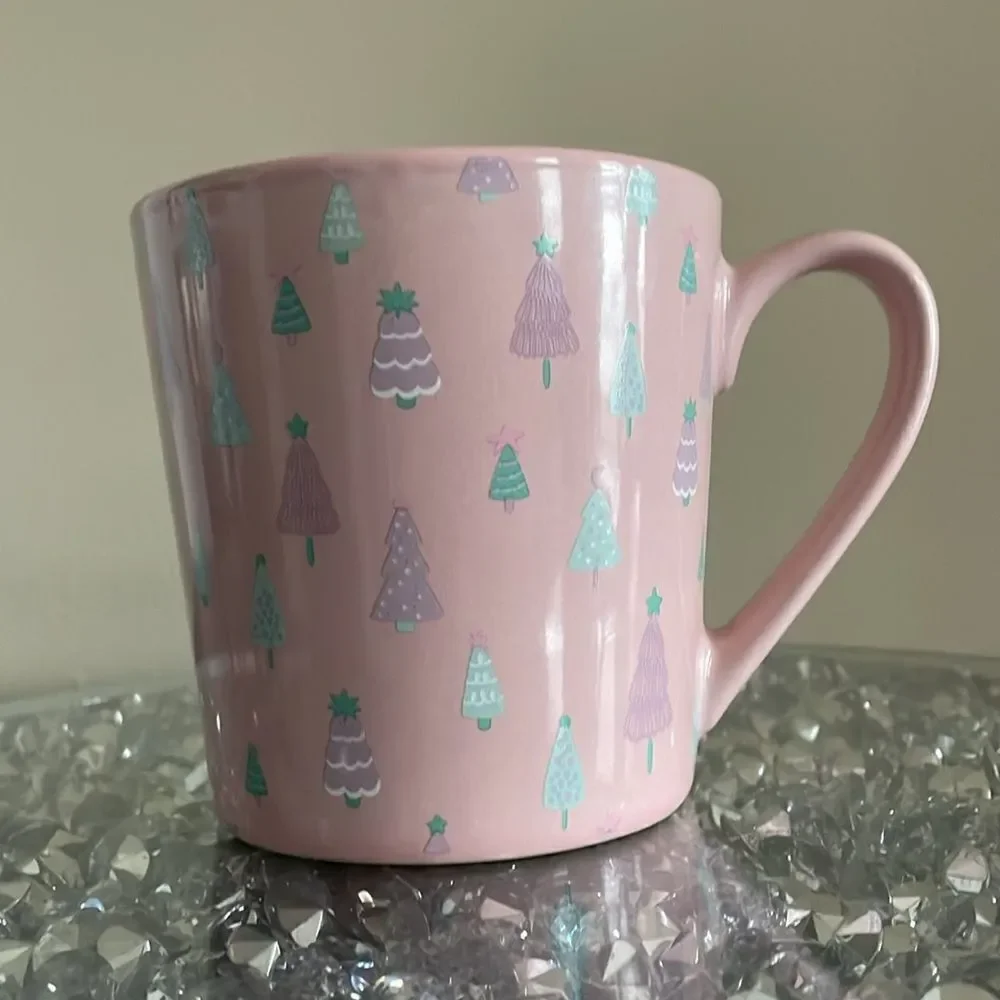 Eccolo pastel pink purple Christmas tree Xmas holiday coffee ceramic mug